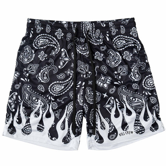 BANDANA FLAME SHORT (RELAXED CUT) - BLACK / WHITE