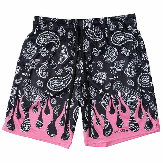 BANDANA FLAME SHORT (RELAXED CUT) - BLACK / PINK