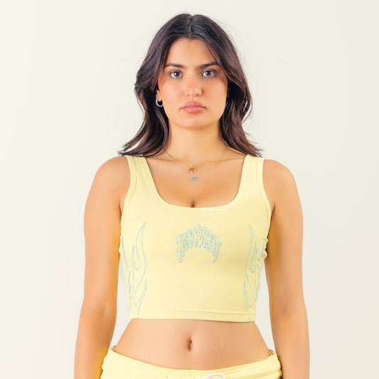 RIBBED STRETCH CROPPED TANK - YELLOW / BLUE